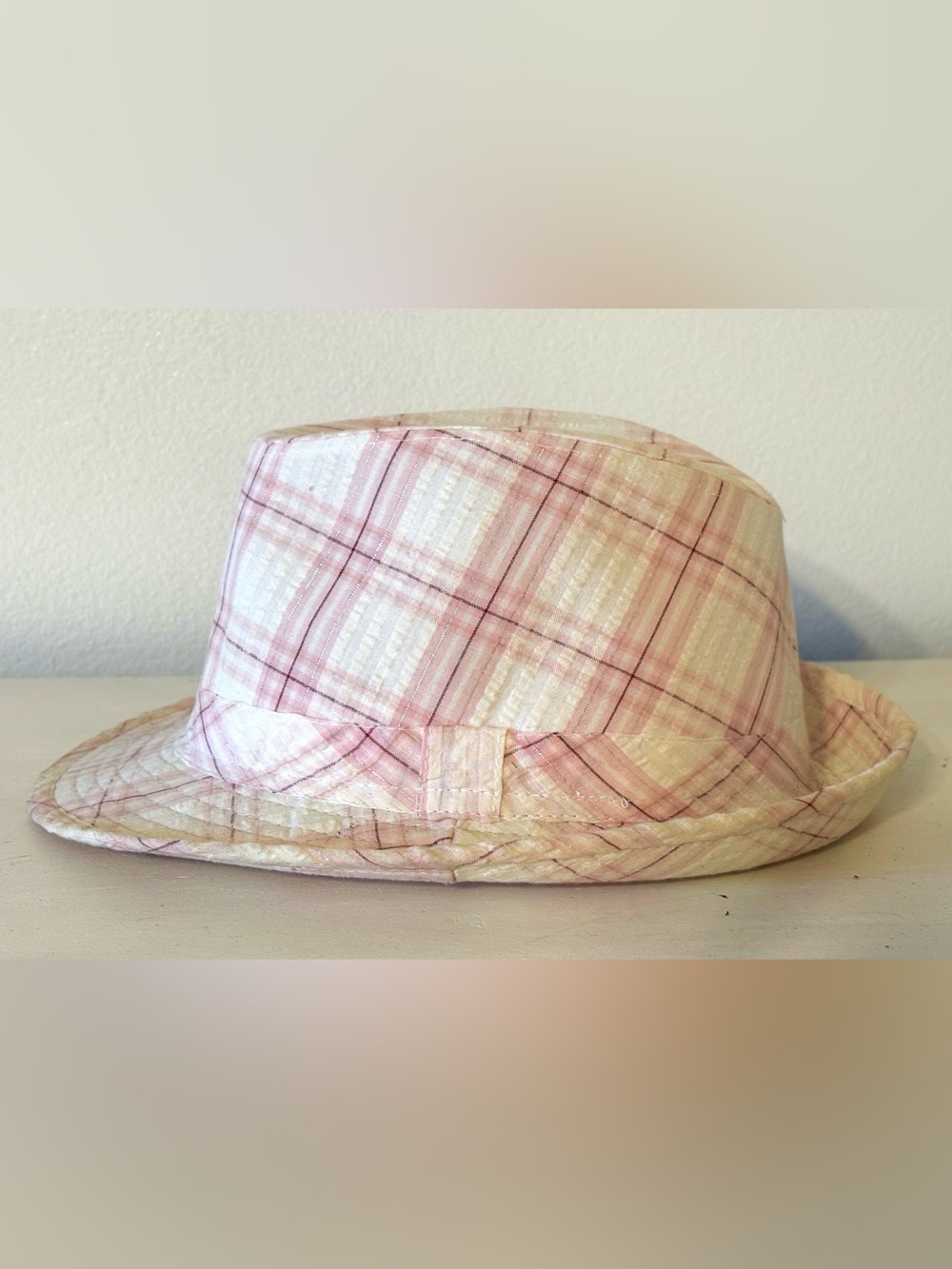D&Y Pink Plaid Cotton Fedora Hat